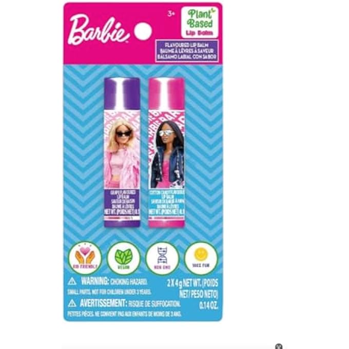 BARBIE 2 LIP BALM WITH FLAVORS INCLUDE BLUE BLUEBERRY AND PINK COTTON CANDY - LIP BALM ON CARD - 2 SHIMMERY LIP BALMS - Image 2